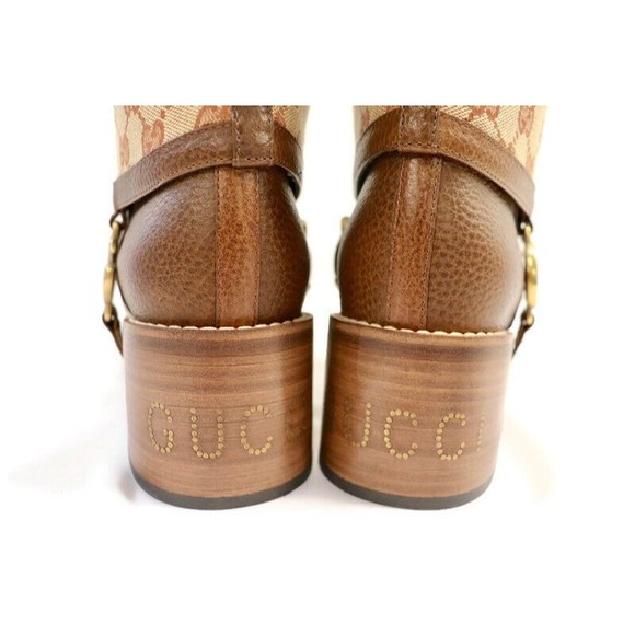 Gucci Lola Beige Monogram Canvas GG Logo Gaiter Riding Heel  GUCCI - GG Monogram LOLA Canvas & Leather Riding Boots Women\'s US Size 8.5 w/Box